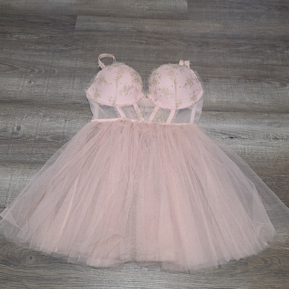 Victoria Secret Ballerine Babydoll Tutu Fairy Princess Baby Pink Size 36C Push U